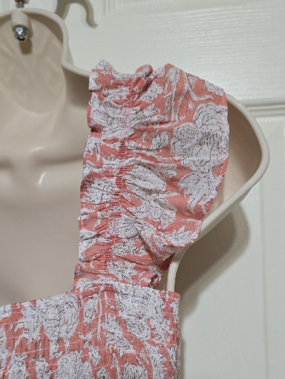 Smocked Ruffle Strap Maxi Dress in Coral - Picture 9 of 14